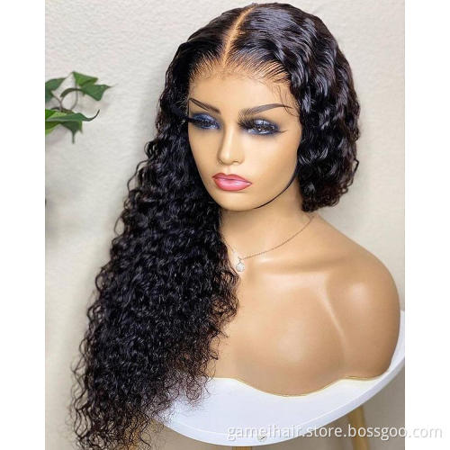 Wholesale Water Wave Raw Remy glueless Lace Front Natural Color Pre Plucked 360 Curly Lace Closure Frontal Human Hair Wigs